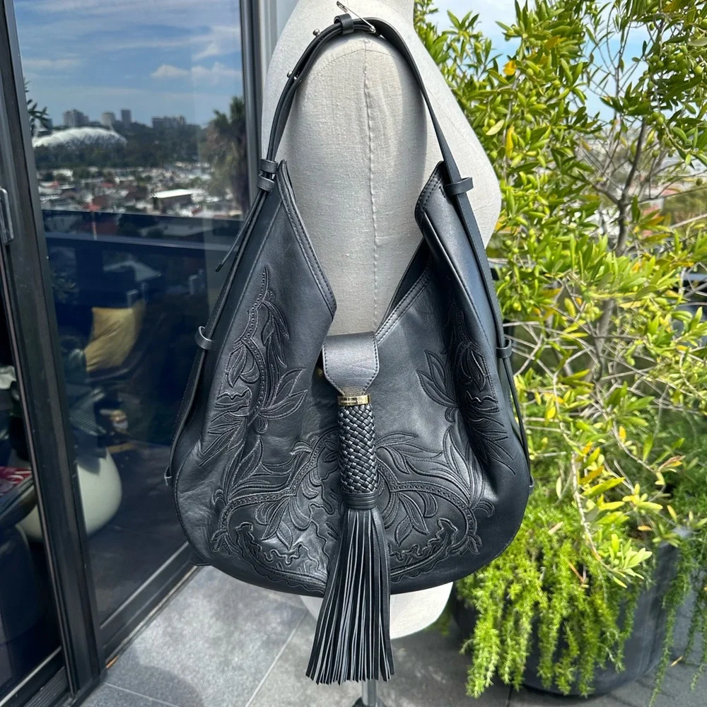 Shanghai Tang Black Leather Hobo Bag - Picture 8 of 14